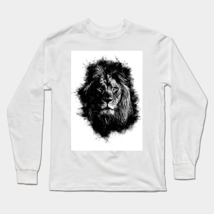 Lion Head Abstract Animal Face Ink Splatter Illustration Long Sleeve T-Shirt